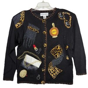 Vintage Victoria Harbour Boujee Novelty Ramie Cardigan Sweater‎ Cosmetic Size S